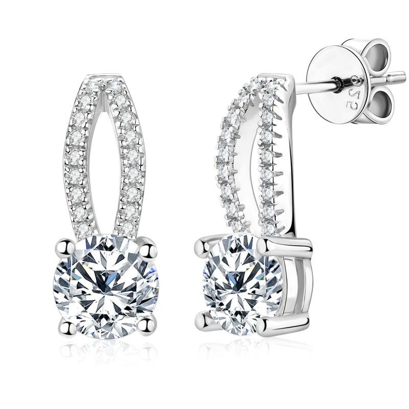 Moissanite Drop Earrings Silver Piercing for Women
