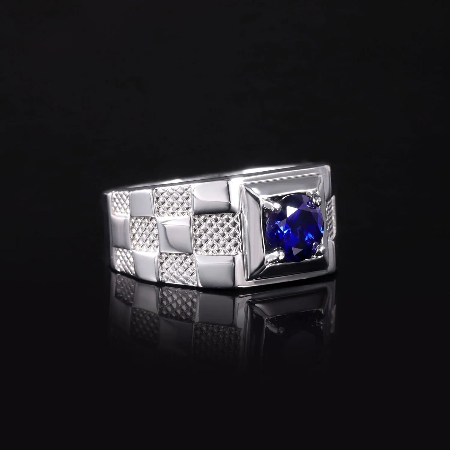 Men Sterling Silver Blue Sapphire Ring, Lab Grown Sapphire