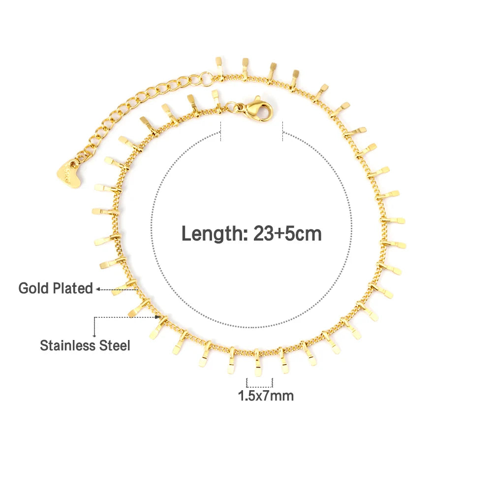 Check Out Our Mobile Watch Price, Geometric Charm Anklet Stainless Steel Tassel Ankle Chain