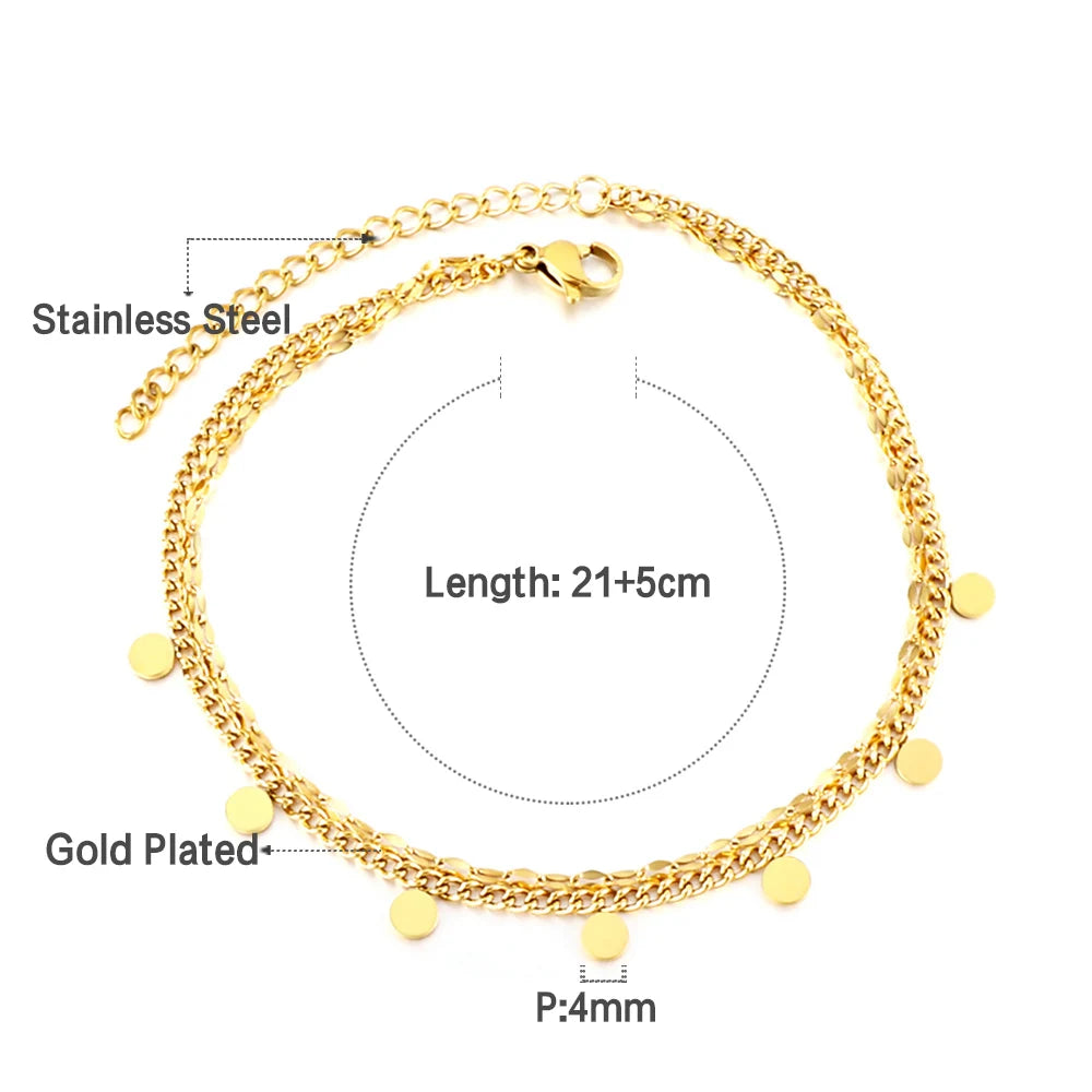 Check Out Our Mobile Watch Price, Geometric Charm Anklet Stainless Steel Tassel Ankle Chain