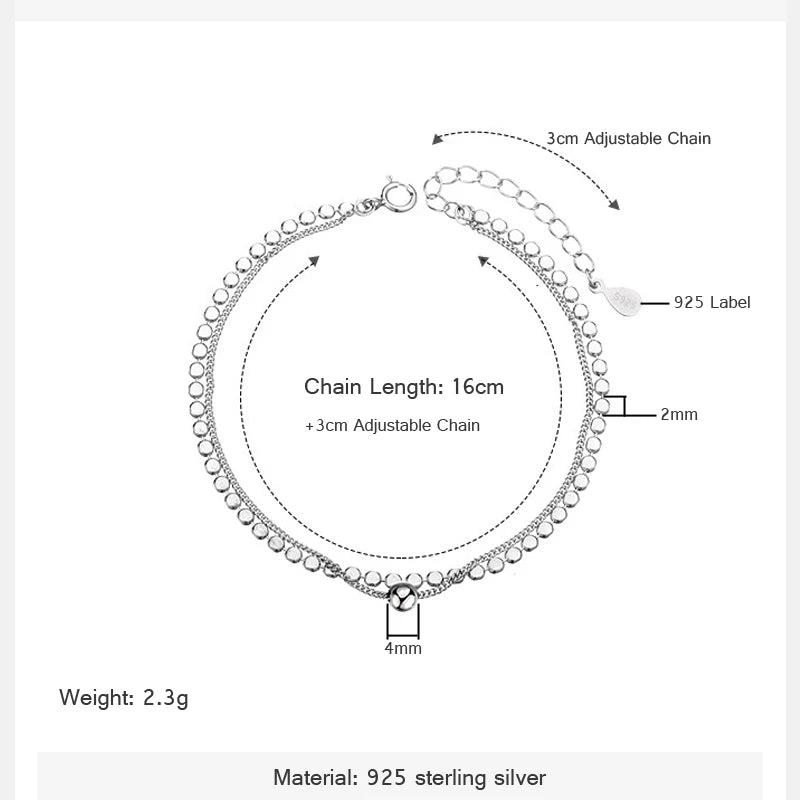 Women's 925 Sterling Silver Bead Double Layer Bracelets