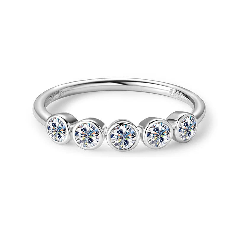 Sterling Silver Five Stones Moissanite Rings for Women