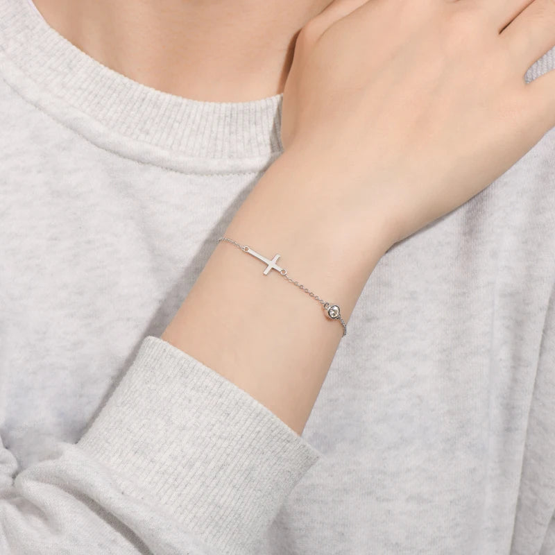 Check Out Our Mobile Watch Price, Womens Silver Cross Bracelet With Bezel Moissanite Diamond