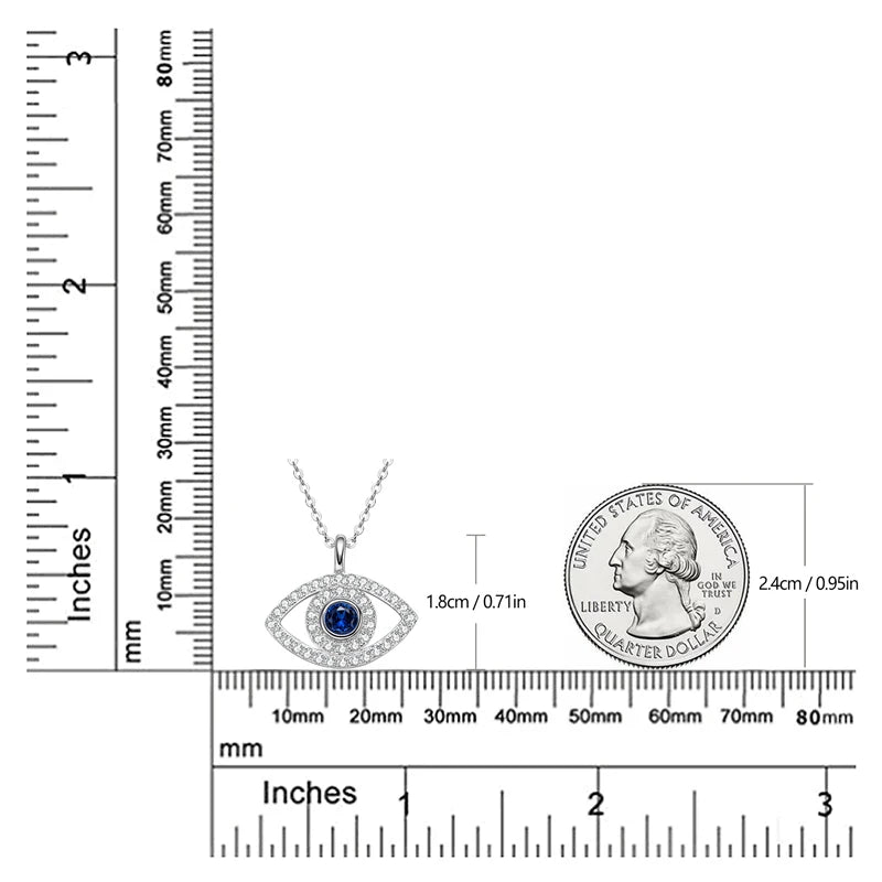 Round Cubic Zirconia Blue Gemstone Eye Pendant Necklace