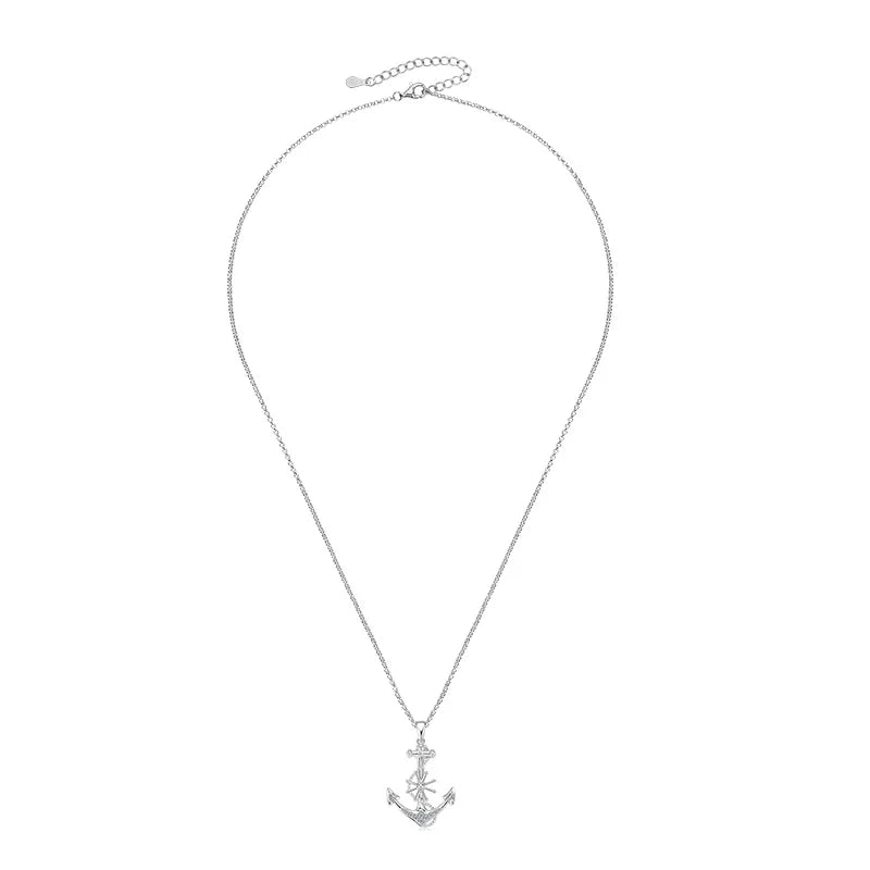 Plated Gold Anchor Cross Pendant/Necklace Moissanite Diamond