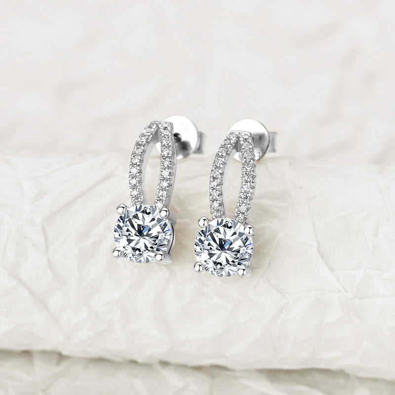 Moissanite Drop Earrings Silver Piercing for Women