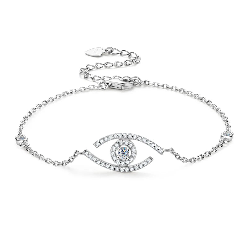 Round Cut Moissanite Evil Eye Charm Bracelet for Women & Men