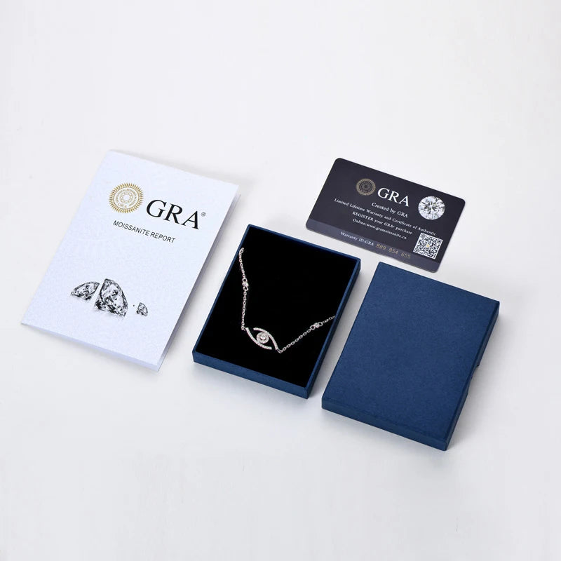 Round Cut Moissanite Evil Eye Charm Bracelet for Women & Men