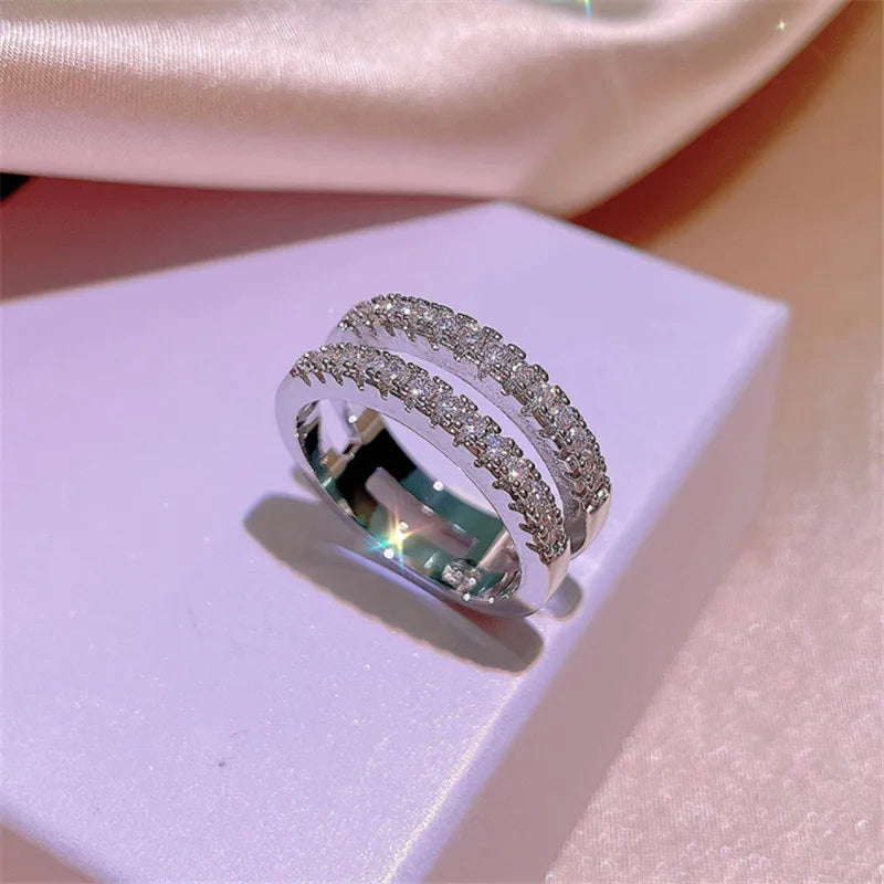 Vintage Double Row Moissanite Engagement Rings For Women
