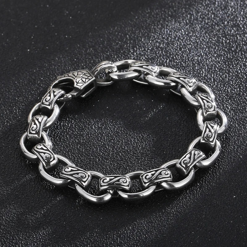 Vintage Stainless Steel Pattern Bracelet for Men 12MM Punk