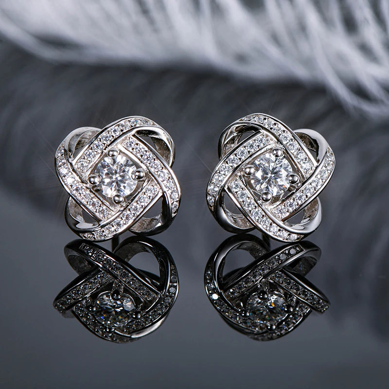 Womens Moissanite Twist Flower Stud Earrings