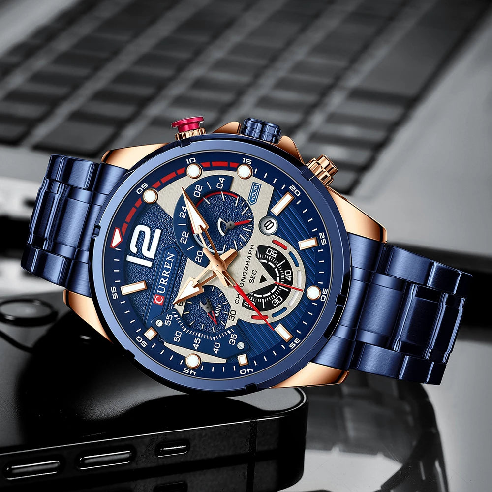 Men's Stainless Steel Quartz Chronograph Luminous Watches
