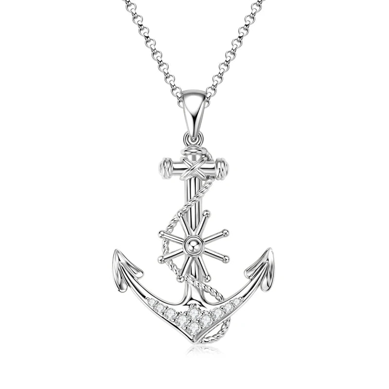 Plated Gold Anchor Cross Pendant/Necklace Moissanite Diamond