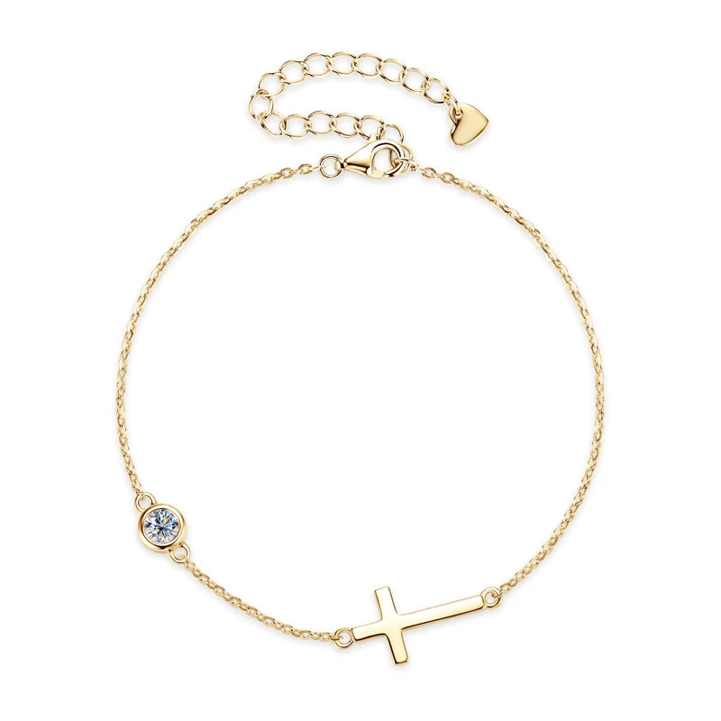 Check Out Our Mobile Watch Price, Womens Silver Cross Bracelet With Bezel Moissanite Diamond