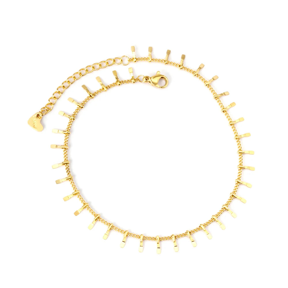 Check Out Our Mobile Watch Price, Geometric Charm Anklet Stainless Steel Tassel Ankle Chain