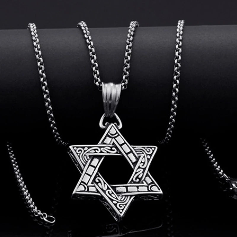 Men's Stainless Steel Chain Link Fashion Hexagram Necklace