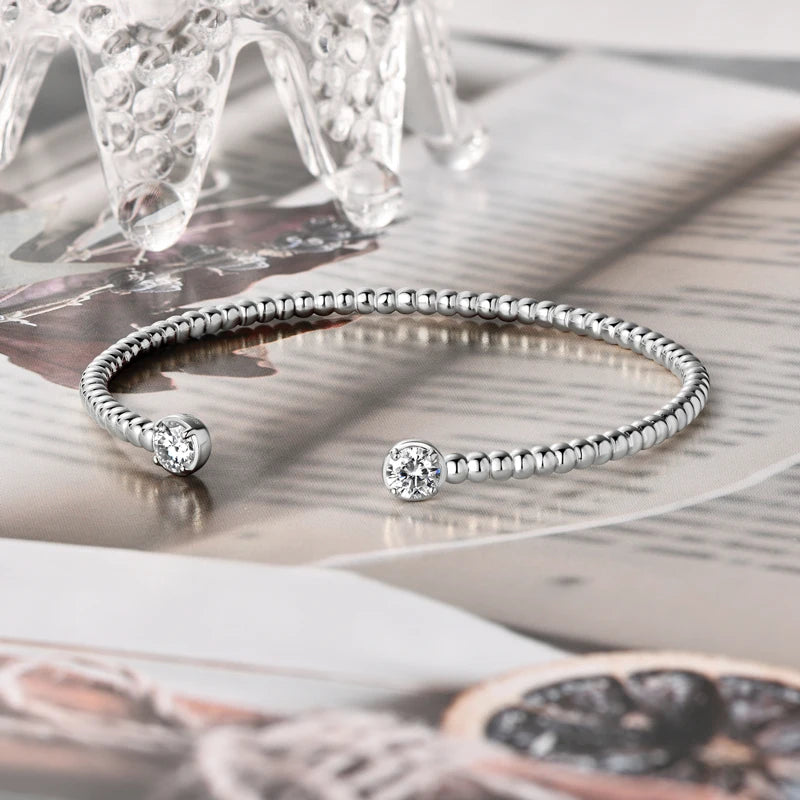 Check Out Our Mobile Watch Price, Womens Bangle Silver Bezel Round Moissanite Bracelet