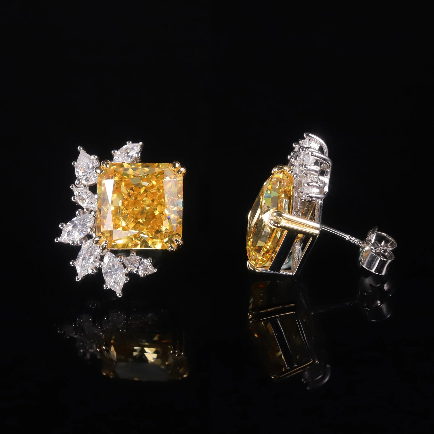 Check Out Our Mobile Watch Price, Womans Sterling Silver Marquise Diamond Yellow Stud Earrings