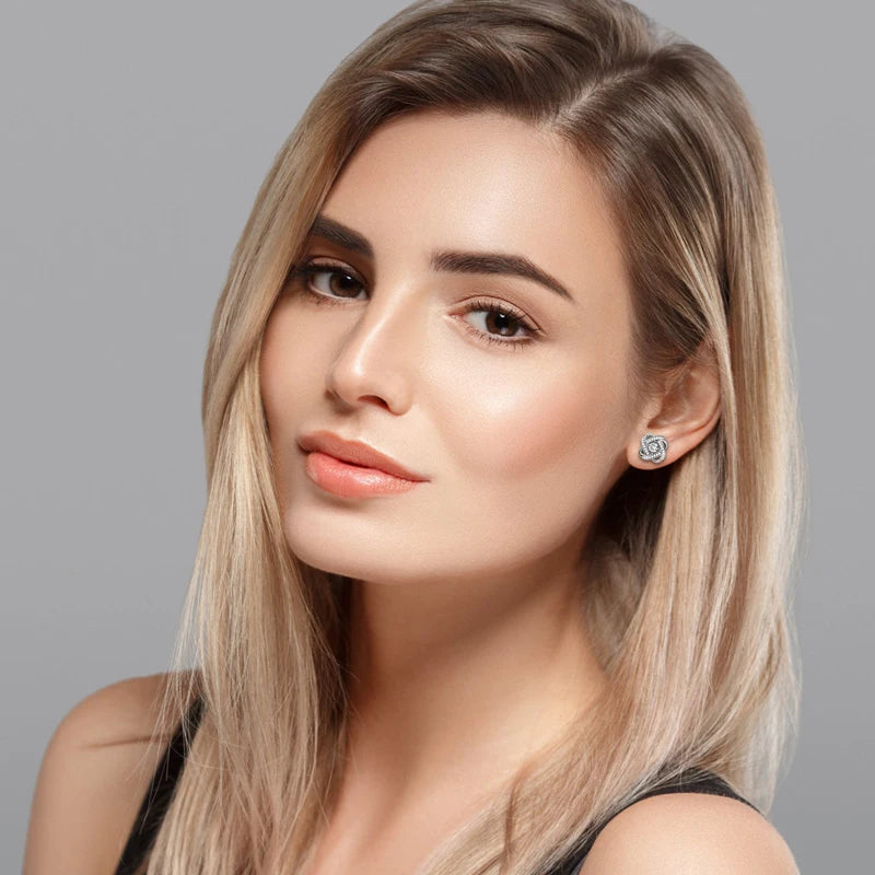 Womens Moissanite Twist Flower Stud Earrings
