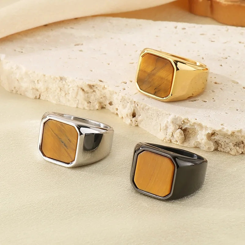 Men KALE Domineering Stainless Steel Amber Stone Ring