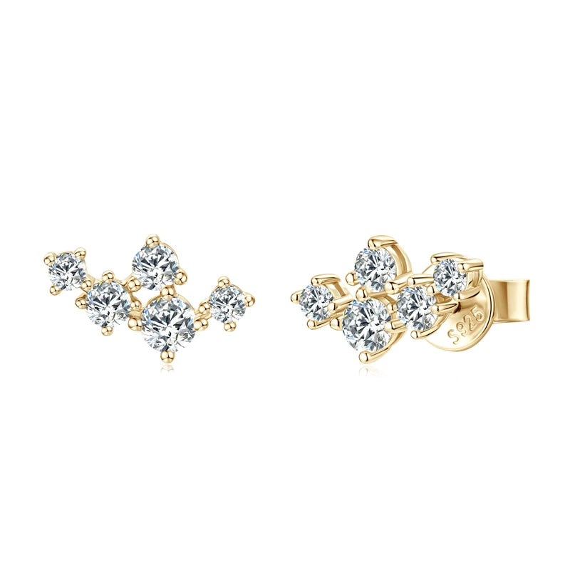 Womens Silver Cluster Round Moissanite Stud Earrings