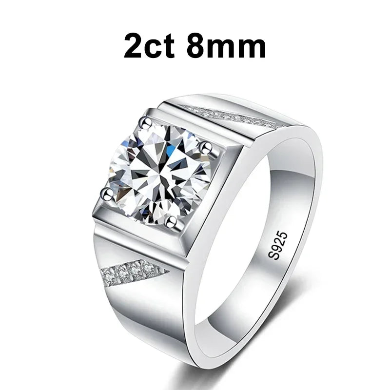 Mens Silver Lab Diamond Gold Plated Moissanite Ring