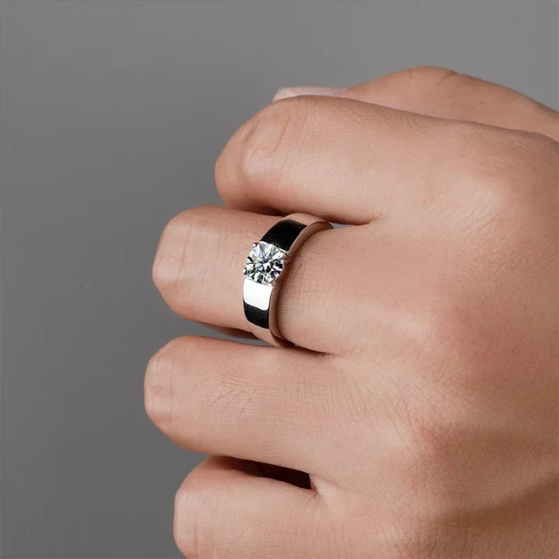 Men's Moissanite 925 Sterling Silver Wedding Band Ring