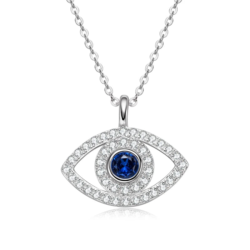 Round Cubic Zirconia Blue Gemstone Eye Pendant Necklace