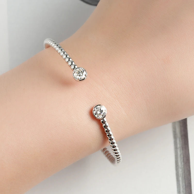 Check Out Our Mobile Watch Price, Womens Bangle Silver Bezel Round Moissanite Bracelet