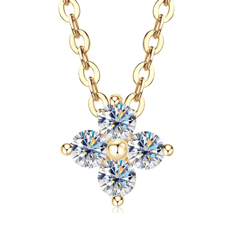 10K Gold Clover Flower Moissanite Necklace Adjustable Chain
