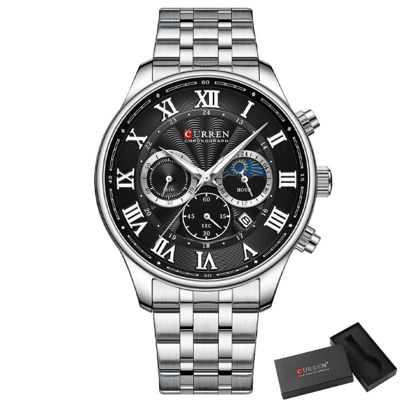 Mens Stainless Steel Auto Date Chronograph Watch