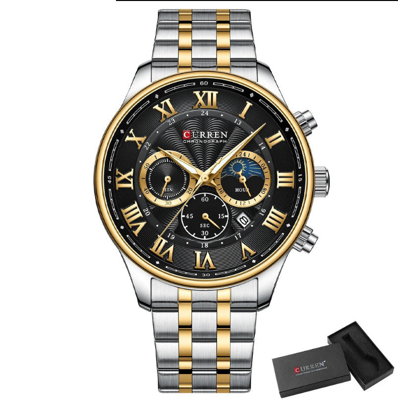 Mens Stainless Steel Auto Date Chronograph Watch