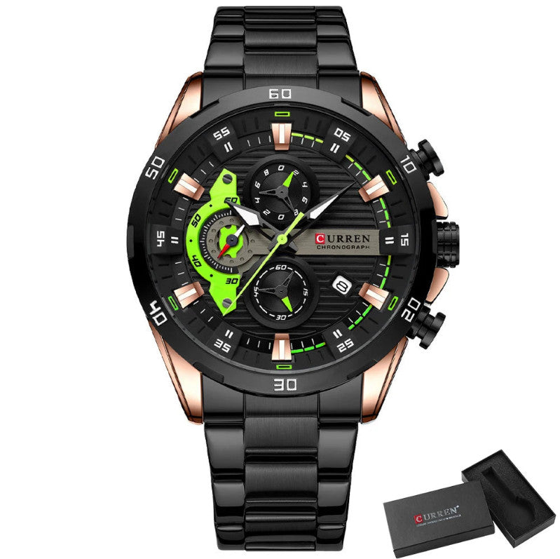 Mens Stainless Steel Luminous Chonograph Sports Watch