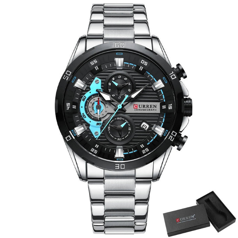 Mens Stainless Steel Luminous Chonograph Sports Watch