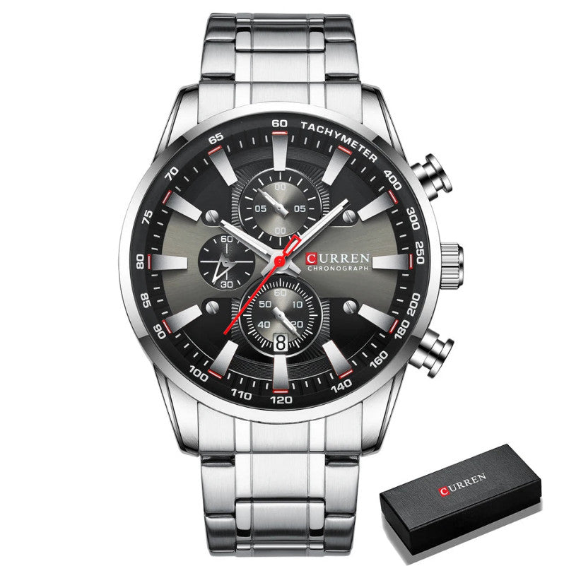 Mens Stainless Steel Luminous Sporty Chronograph Wristwatch