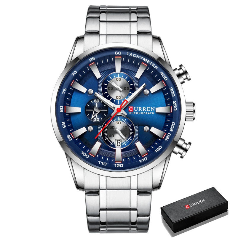 Mens Stainless Steel Luminous Sporty Chronograph Wristwatch