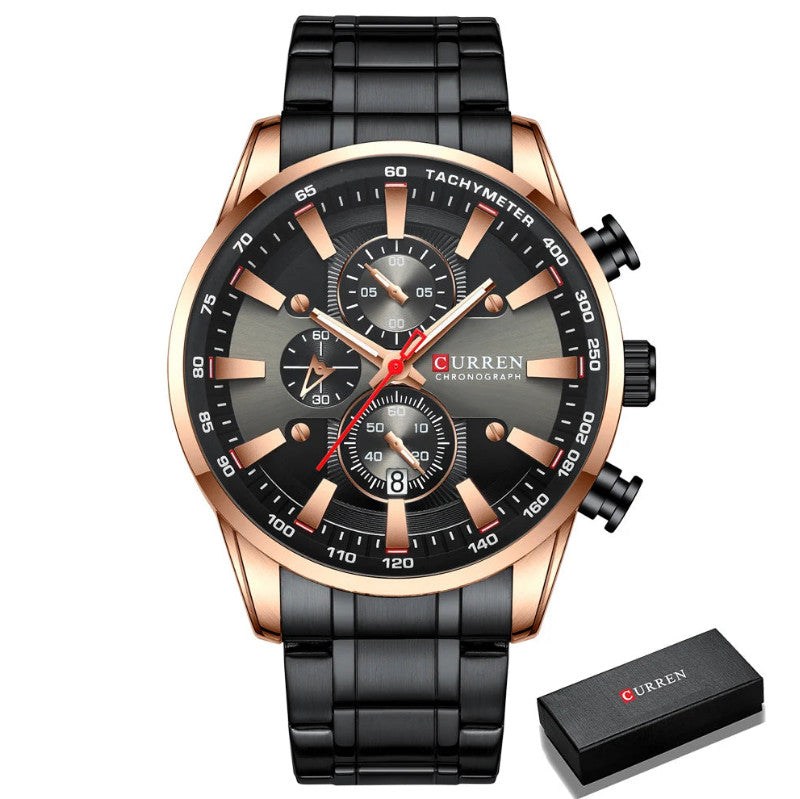 Mens Stainless Steel Luminous Sporty Chronograph Wristwatch