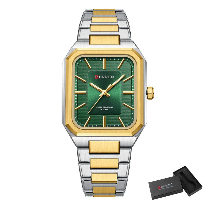 Mens Stainless Steel Rectangle Dial Quartz Luminous Watch