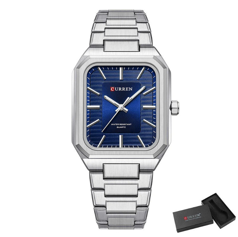 Mens Stainless Steel Rectangle Dial Quartz Luminous Watch
