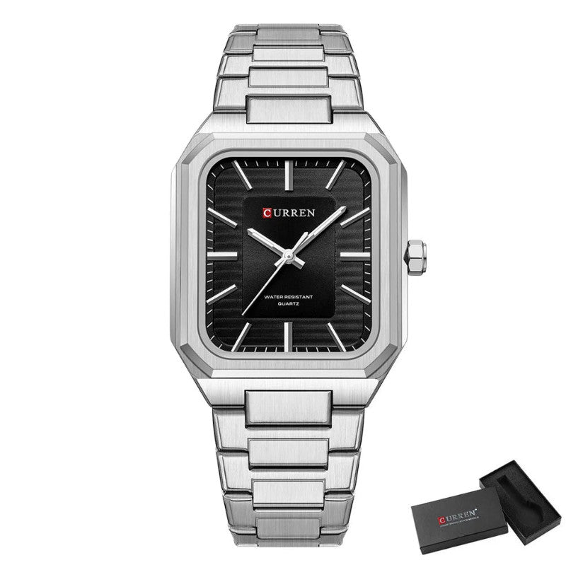 Mens Stainless Steel Rectangle Dial Quartz Luminous Watch