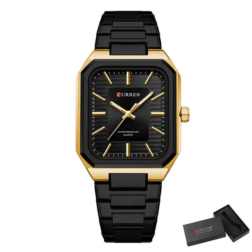 Mens Stainless Steel Rectangle Dial Quartz Luminous Watch
