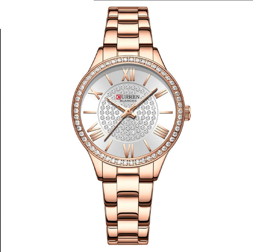 Womens Stainless Steel Rose Gold Luminous Quartz watch