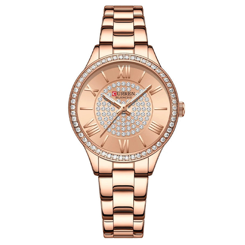 Womens Stainless Steel Rose Gold Luminous Quartz watch