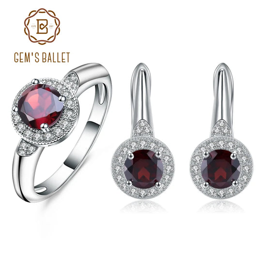 Women's Silver Gemstone Red Garnet Earring, Earring Sets