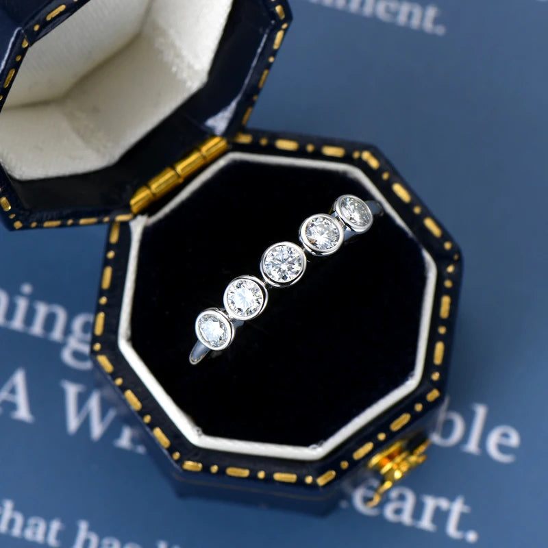 Sterling Silver Five Stones  Moissanite Rings for Women