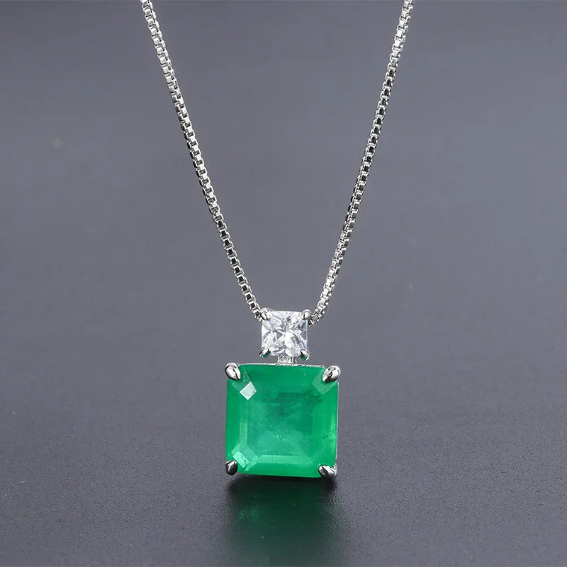 Women's 5.5CT Geometric Silver Copper Gemstones Necklace