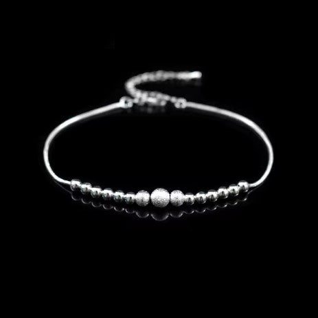 Womens Round Ball Beaded Anklet Chain 925 Sterling Silver