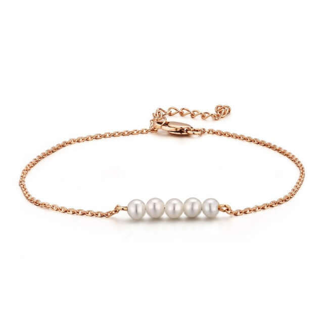 Women's Fine Bracelets, 14K Rose Gold Fresh Water White Pearls. Bracelet Collection,Fashion Bracelet,Women's Fine Bracelets