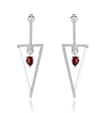 Women's 925 Sterling Silver Triangle Red Garnet Gemstone