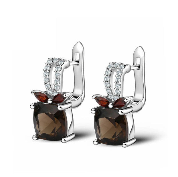 Women's Smoky Quartz Sterling Silver Gemstone Clip Earrings